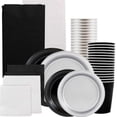 thumbnail image 1 of JAM Paper Party Supply Assortment, Black & Silver, 12/Pack, Plates (2 Sizes), Napkins (2 Sizes), Cups & Tablecloths, 1 of 2