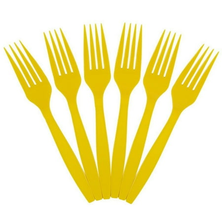 JAM Paper Party Supply Plastic Forks, Yellow, 100/Pack