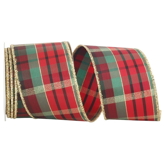 JAM Paper Plaid Christmas Multi-color Nylon Ribbon, 10yd x 2.5in, 1/Pack