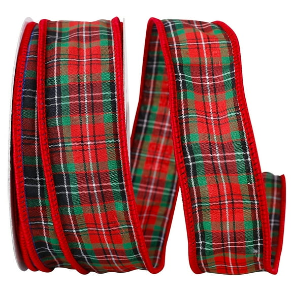 JAM Paper Plaid Christmas Multi-color Polyester Ribbon, 10yd x 1.5in, 1/Pack