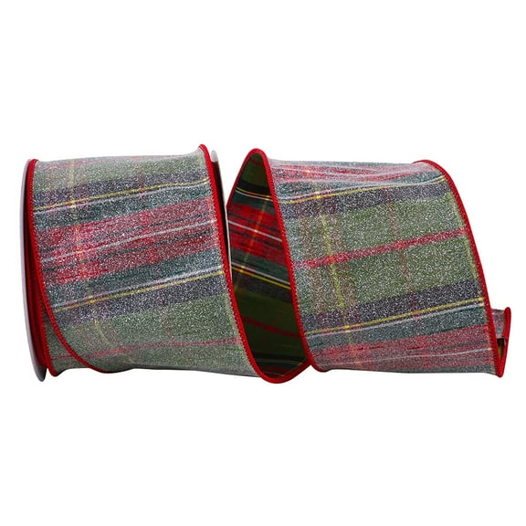 JAM Paper Plaid Christmas Multi-color Polyester Ribbon, 10yd x 4in, 1/Pack