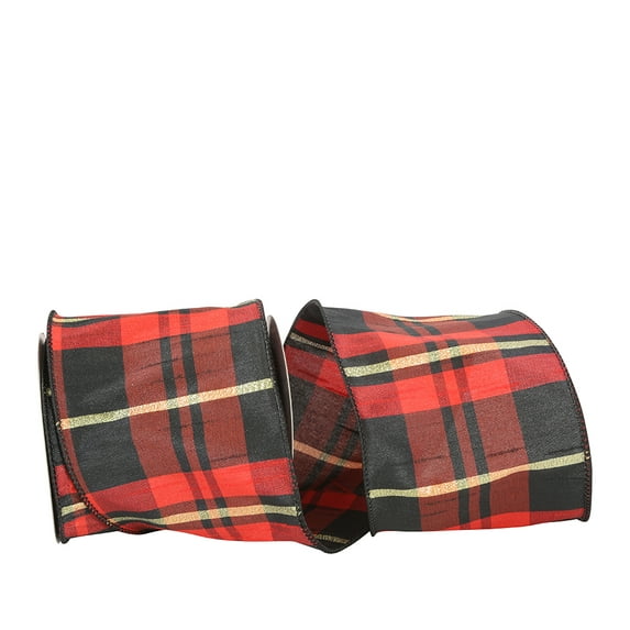 JAM Paper Plaid Christmas Multi-color Polyester Ribbon, 10yd x 4in, 1/Pack