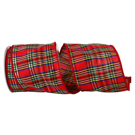 JAM Paper Plaid Christmas Multi-color Polyester Ribbon, 10yd x 4in, 1/Pack