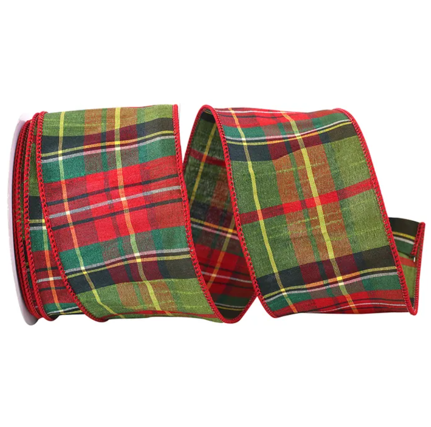 JAM Paper Plaid Christmas Multi-color Polyester Ribbon, 20yd x 2.5in, 1/Pack