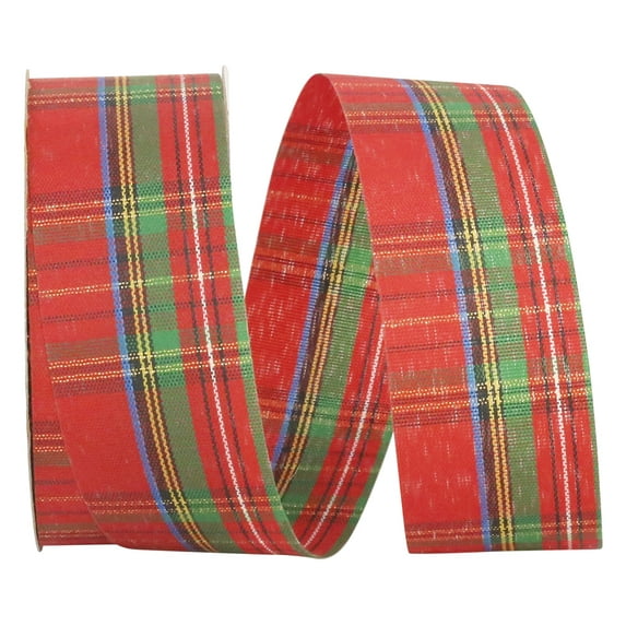 JAM Paper Plaid Christmas Multi-color Polyester Ribbon, 25yd x 1.37in, 1/Pack