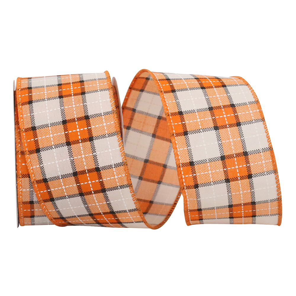 JAM Paper Plaid Fall Multi-color Polyester Ribbon, 360 x 2.5