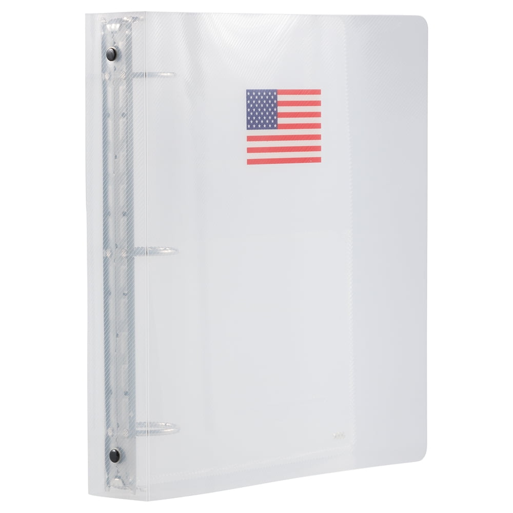 JAM Paper Plastic 1 1/2 Inch Binder, American Flag Clear 3 Ring Binder, 1/Pack