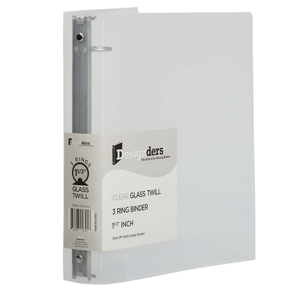 JAM Paper Plastic 1 1/2 in Binders, 3 Metal Rings, Clear, 108/Pack