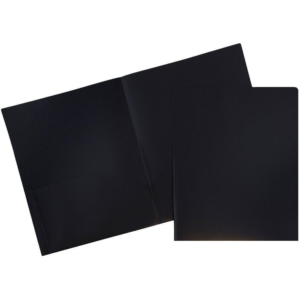 JAM Paper Plastic 2 Pocket POP Folders, School Folders, Black, Bulk 48/Pack
