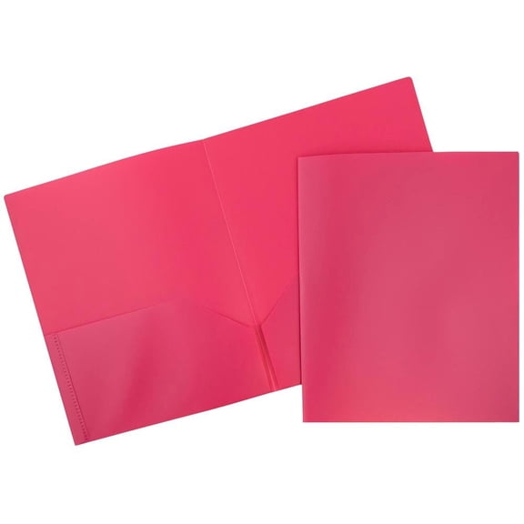 JAM Paper Plastic 2 Pocket POP Folders, School Folders, Fuchsia Hot Pink, Bulk 48/Pack