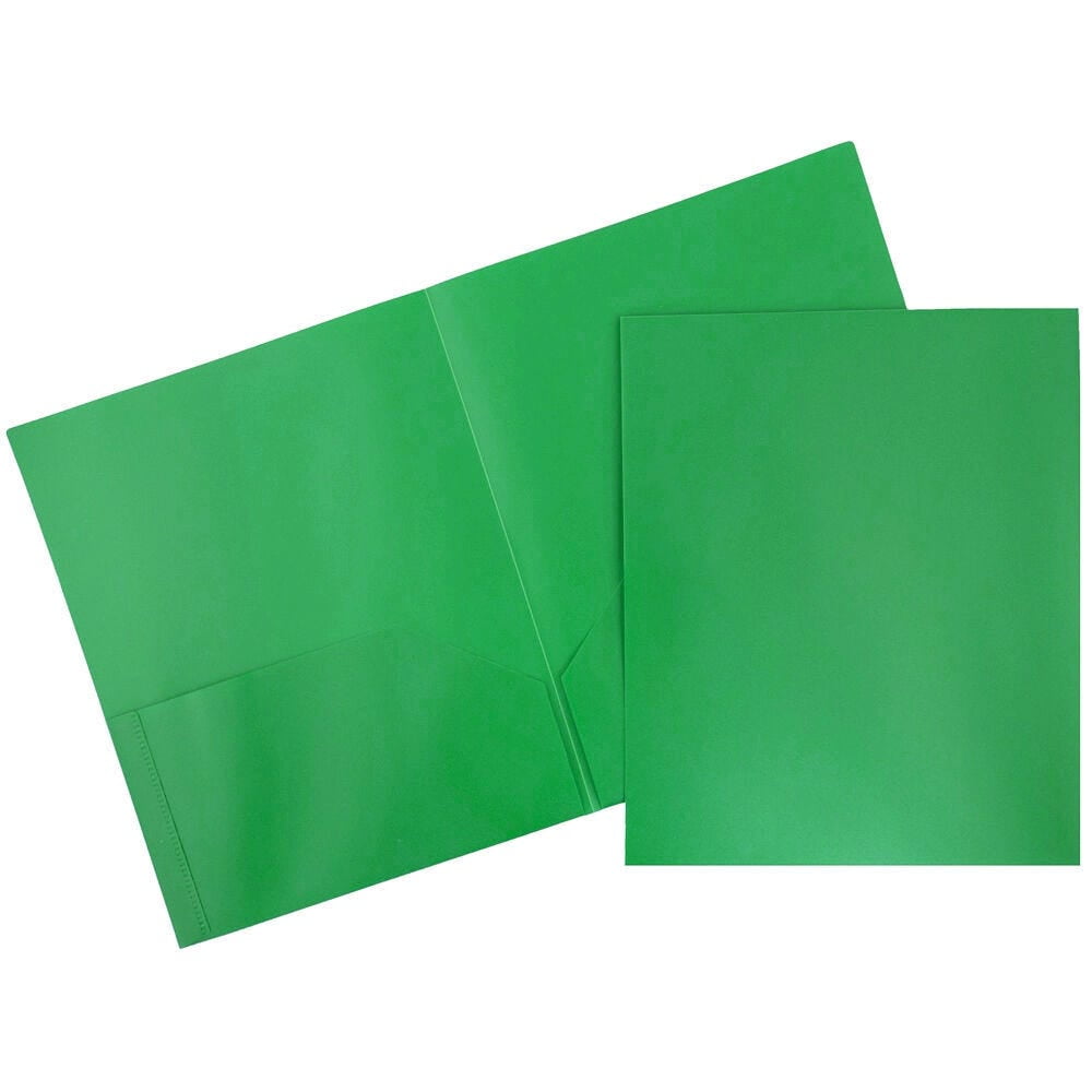 JAM Paper Plastic 2 Pocket POP Folders, School Folders, Green, Bulk 48/Pack