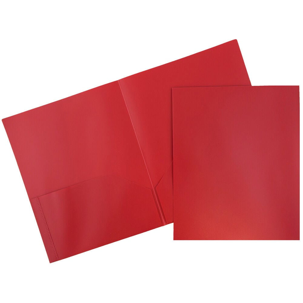 JAM Paper Plastic 2 Pocket POP Folders, School Folders, Red, Bulk 48/Pack
