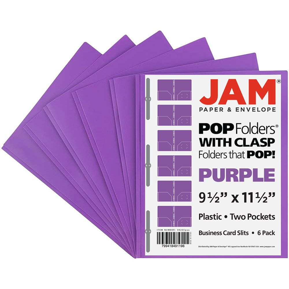 JAM Paper Plastic 2 Pocket School POP Folders, Purple
