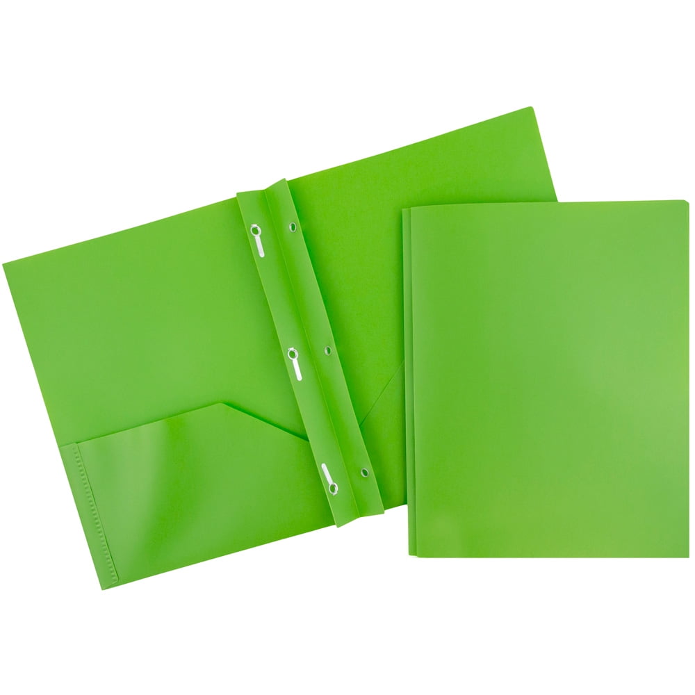 JAM Paper Plastic 2 Pocket School POP Folders with Clasps, Lime Green, 6/Pack