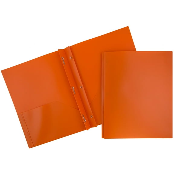 JAM Paper Plastic 2 Pocket School POP Folders with Metal Prongs Fastener Clasps, Orange, Bulk 96/Pack