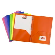 JAM Paper Plastic 2 Pocket School Prong Folders, 9.5 x 11.75, Assorted Primary Colors, 6/Pack
