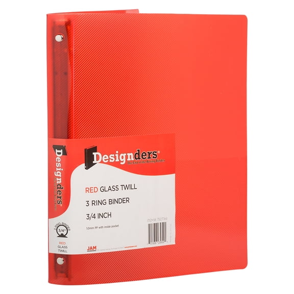 JAM Paper Plastic 3,Ring Binders, 3/4, Red, Sold individually