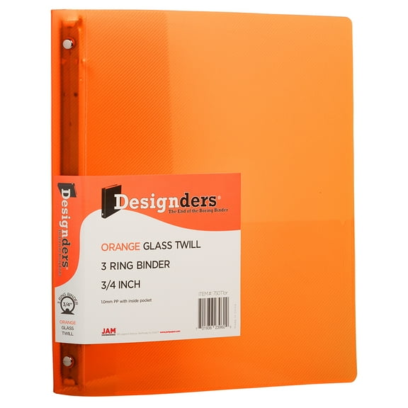 JAM Paper Plastic 3/4 in Binders, 3 Metal Rings, Orange, 1/Pack