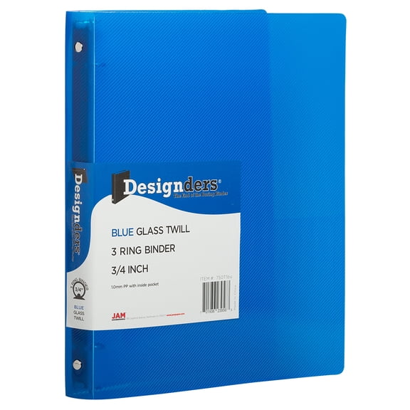 JAM Paper Plastic 3/4 inch Binders, Blue, 3 Metal Rings, 1/Pack