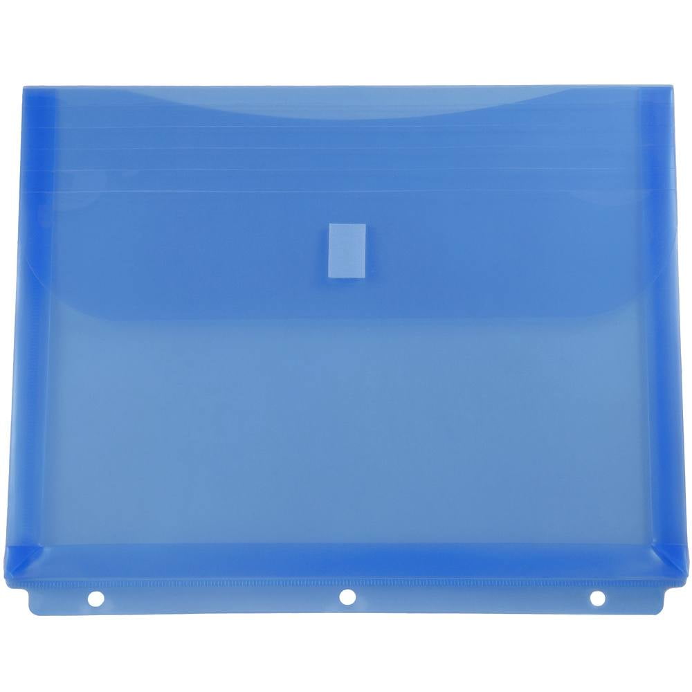 JAM Paper Plastic 3 Hole Punch Binder Envelopes, Hook & Loop Closure, Letter Booklet, 9 1/2 x 11 1/2, 1 in Expansion, Blue, 3/Pack