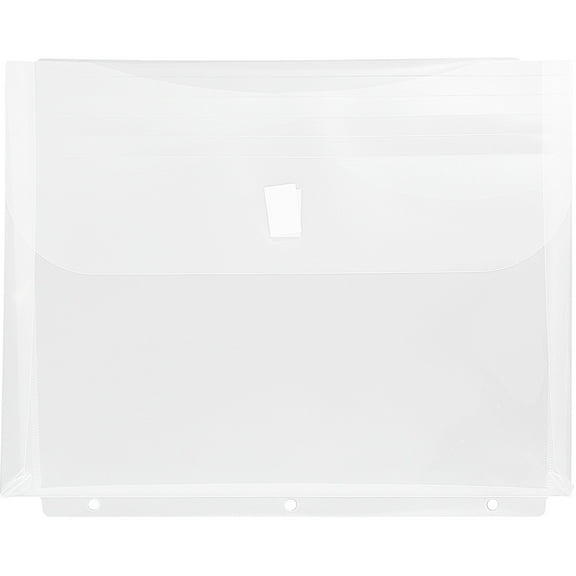 JAM Paper Plastic 3 Hole Punch Binder Envelopes, Hook & Loop Closure, Letter Booklet, 9 1/2 x 11 1/2, 1 in Expansion, Clear, 3/Pack