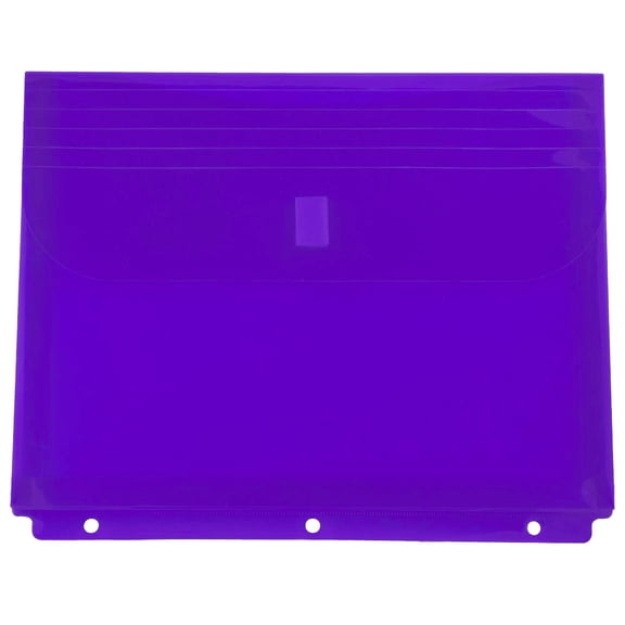 JAM Paper Plastic 3 Hole Punch Binder Envelopes, Hook & Loop Closure, Letter Booklet, 9 1/2 x 11 1/2, 1 in Expansion, Purple, 3/Pack
