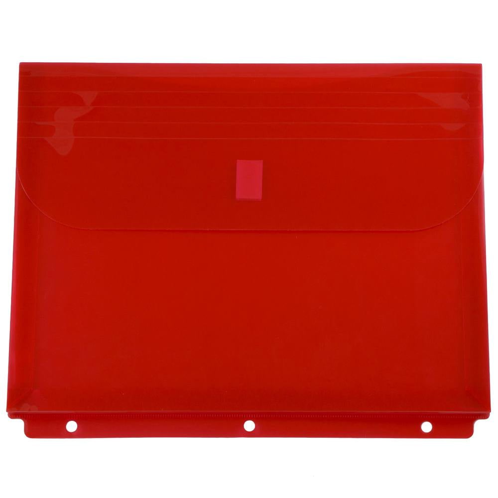 JAM Paper Plastic 3 Hole Punch Binder Envelopes, Hook & Loop Closure, Letter Booklet, 9 1/2 x 11 1/2, 1 in Expansion, Red, 3/Pack