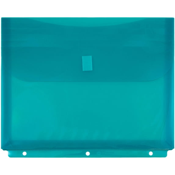JAM Paper Plastic 3 Hole Punch Envelopes, 9 1/2 x 11, Teal, 12/Pack