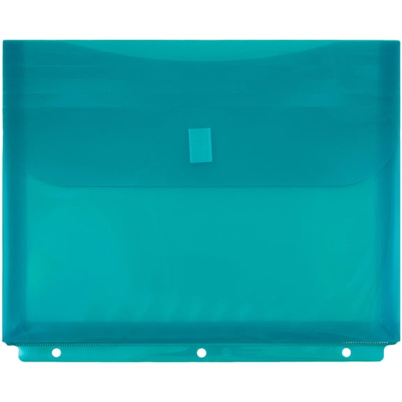 JAM Paper Plastic 3 Hole Punch Envelopes, 9 1/2 x 11, Teal, 12/Pack