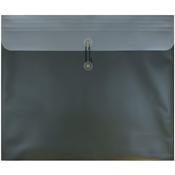 JAM Paper, Plastic Booklet Envelope with Button and String Closure, 15" x 18", Metallic Desert Sand, 12pk