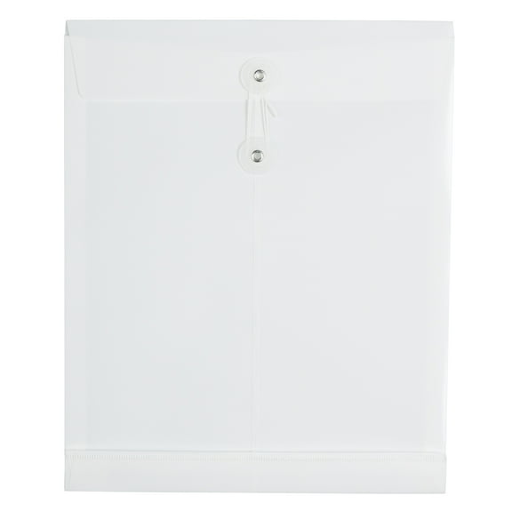 JAM Paper Plastic Button & String Closure Envelopes, 9.75x11.75, White, 12/Pack