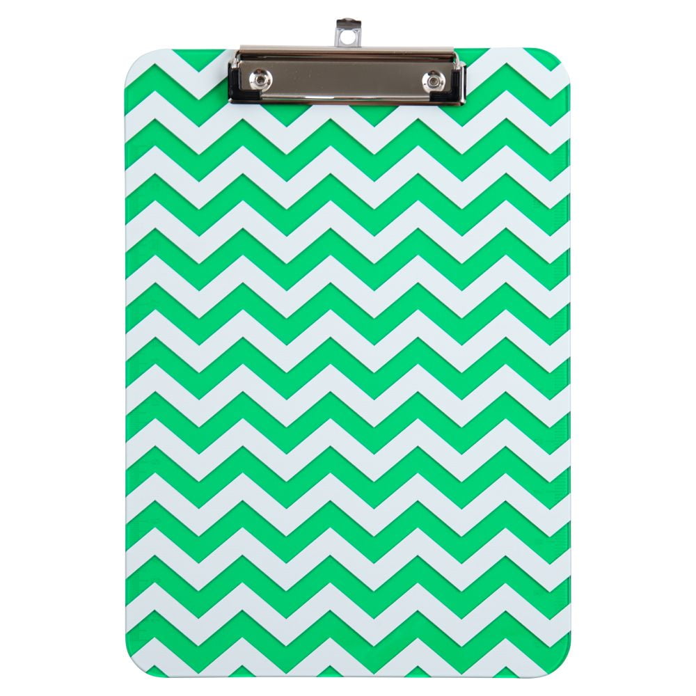 JAM Paper Plastic Clipboard, 9 x 12.5, Green Chevron, 1/Pack