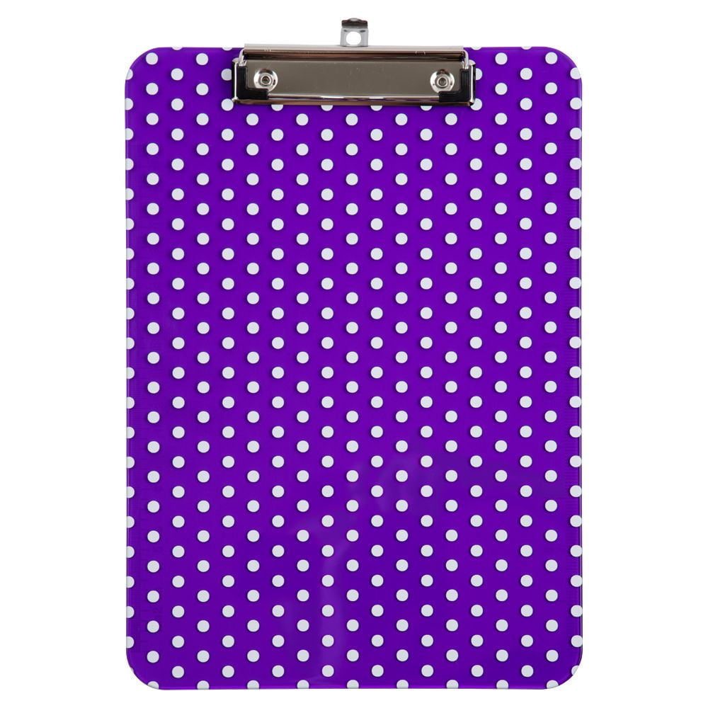 JAM Paper Plastic Clipboard, 9 x 12.5, Purple Polka Dot, 1/Pack