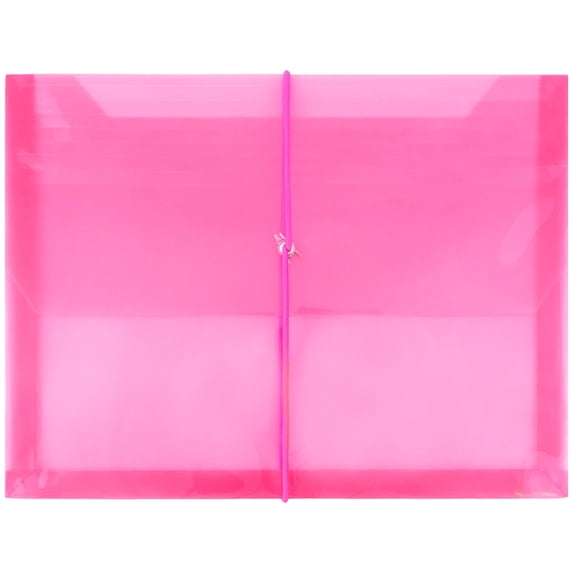 JAM Paper Plastic Elastic Envelope, 9.8x13x2.6, 1/Pack, Fuchsia Pink, 2 5/8 Expansion