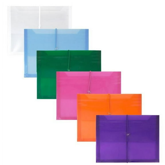 JAM Paper Plastic Elastic Envelopes, 9 3/4 x 13 x 2 1/4, Assorted, 2 5/8 Expansion, 12/Pack