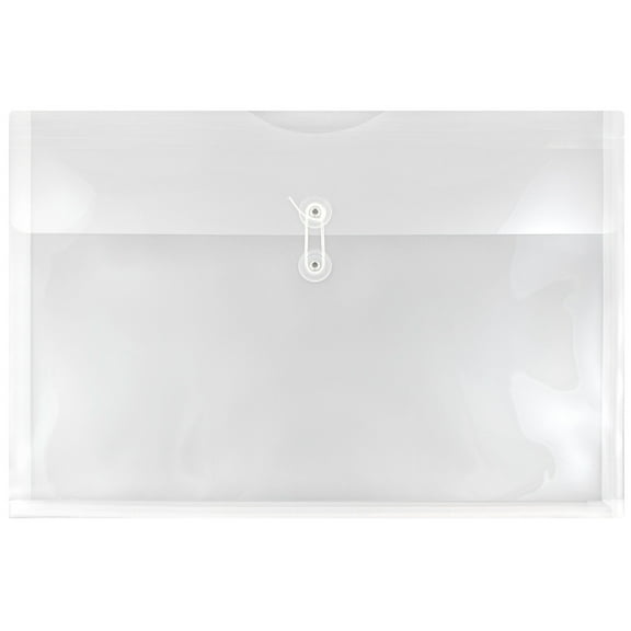 JAM Paper Plastic Envelopes, 12 x 18, Clear, 12/Pack, Button String, Booklet