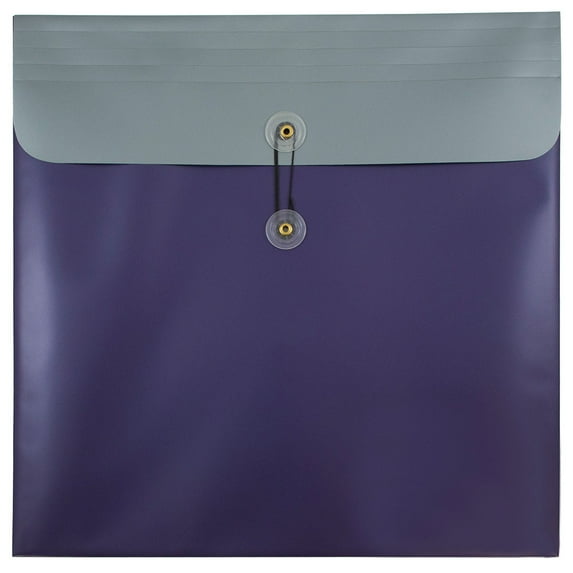 JAM Paper Plastic Envelopes, 13 x 13, 12/Pack, Metallic Purple, Button String