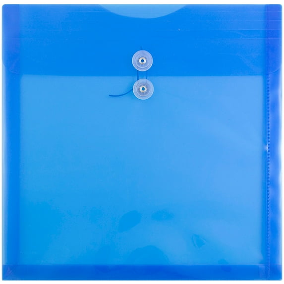 JAM Paper Plastic Envelopes, 13 x 13, Blue, 12/Pack, Button String