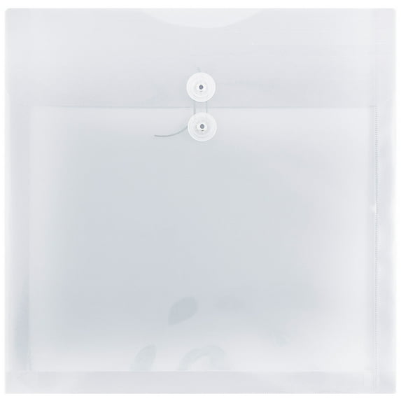 JAM Paper Plastic Envelopes, 13" x 13", Clear, Button String, 12 Per Pack