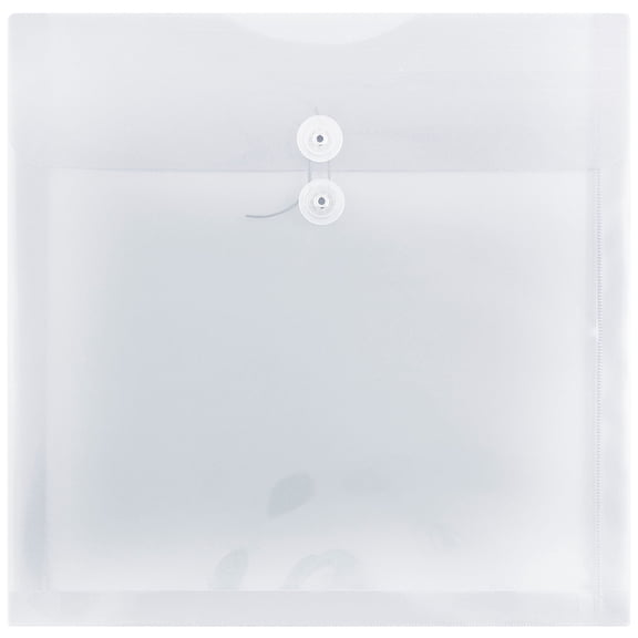 JAM Paper Plastic Envelopes, 13" x 13", Clear, Button String, 12 Per Pack