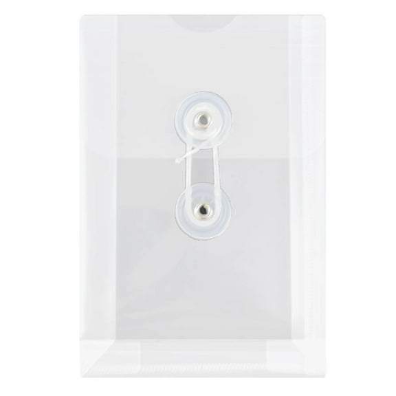 JAM Paper Plastic Envelopes, 4.3x6.3, 12/Pack, Clear, Button String, Open End