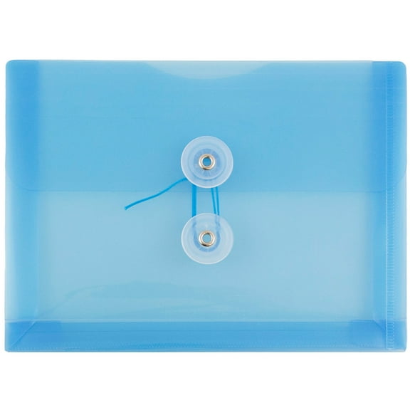 JAM Paper Plastic Envelopes, 5 1/2 x 7 1/2, Blue, Button String, 12/Pack