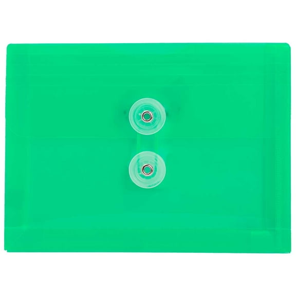 JAM Paper Plastic Envelopes, 5.5x7.5, 12/Pack, Green, Button String, Index Booklet
