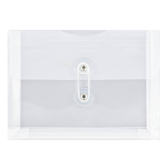JAM Paper Plastic Envelopes, 5.5x7.5, Clear, Button String, Index Booklet, 12/Pack