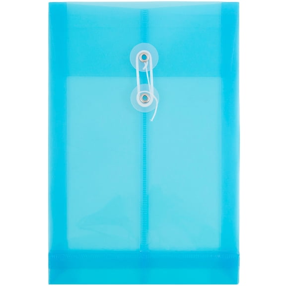JAM Paper Plastic Envelopes, 6.3x9.3, 12/Pack, Blue, Button String, Open End
