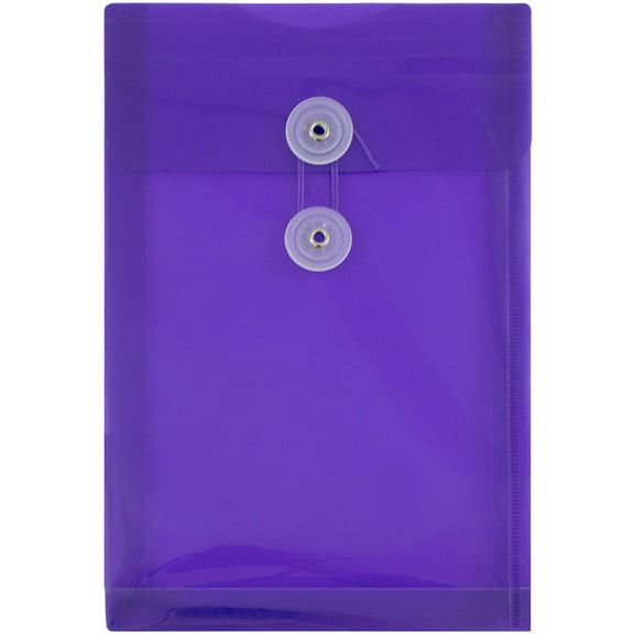 JAM Paper Plastic Envelopes, 6.3x9.3, 12/Pack, Purple, Button String, Open End