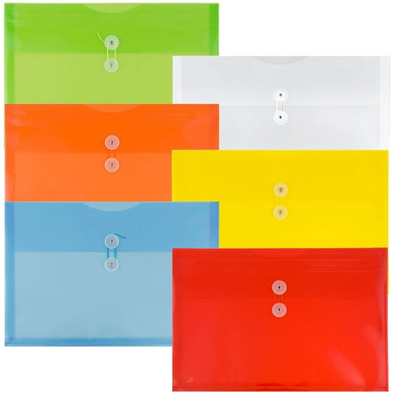 JAM Paper Plastic Envelopes, 9 3/4 x 14 1/2, Assorted, Button String, Legal Booklet, 6 Pack
