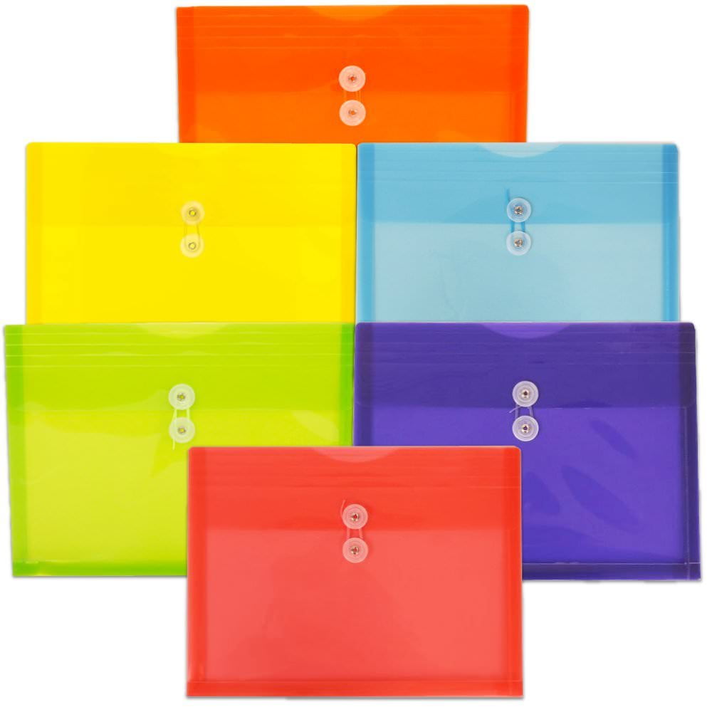 JAM Paper Plastic Envelopes, 9 3/4in x 13in, Medium, Primary Colors, 6 per Pack
