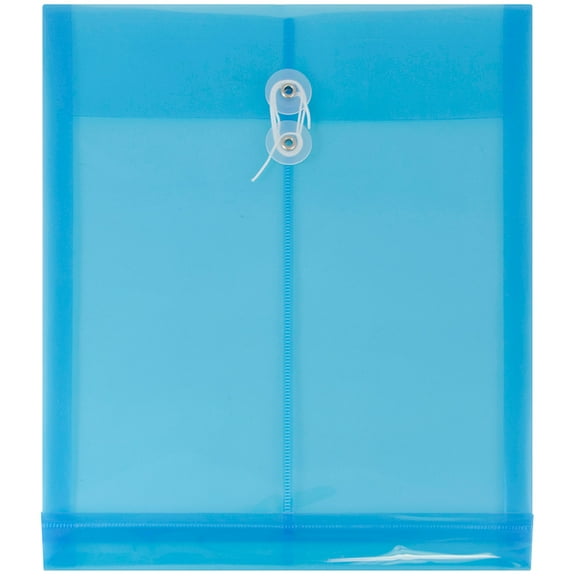JAM Paper Plastic Envelopes, 9.8x11.8, 12/Pack, Blue, Button String, Letter Open End