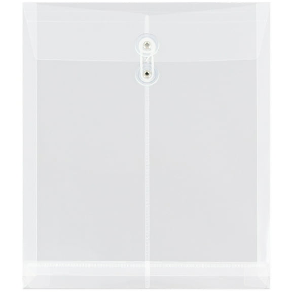 JAM Paper Plastic Envelopes, 9.8x11.8, Clear, Button String, Letter Open End, 12/Pack
